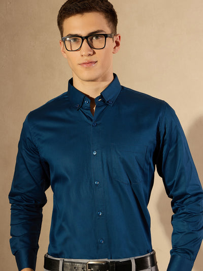 Blue: Comfort Regular Fit Solid Formal Shirt