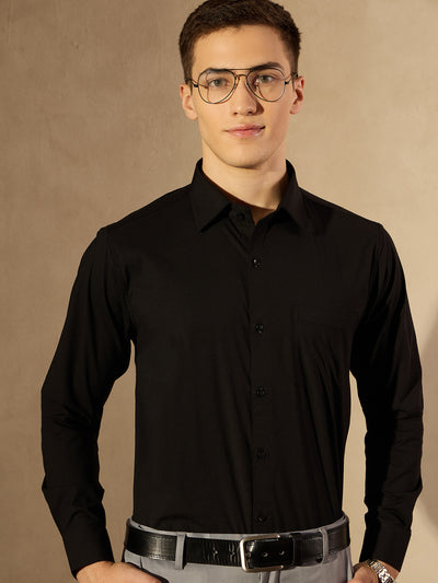 Black: Lycra Spread Collar Formal Shirt