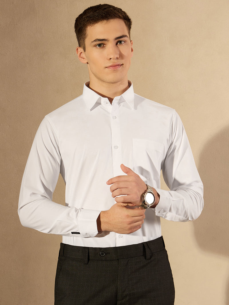 White: Lycra Spread Collar Formal Shirt