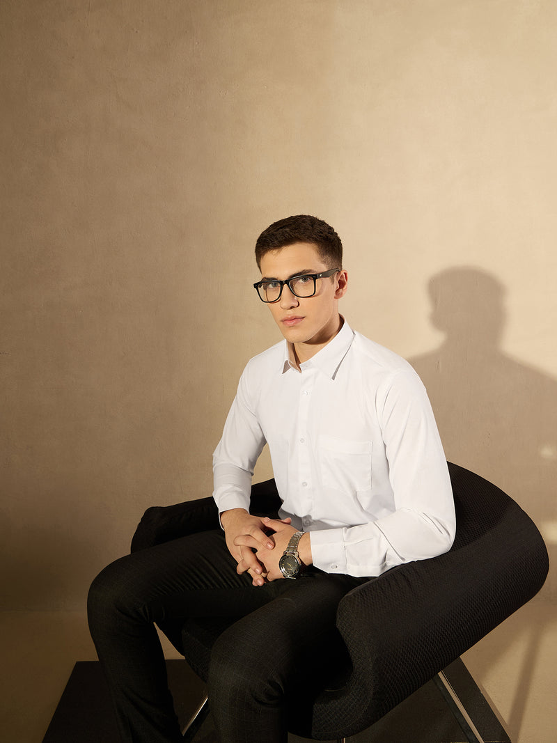 White: Lycra Spread Collar Formal Shirt