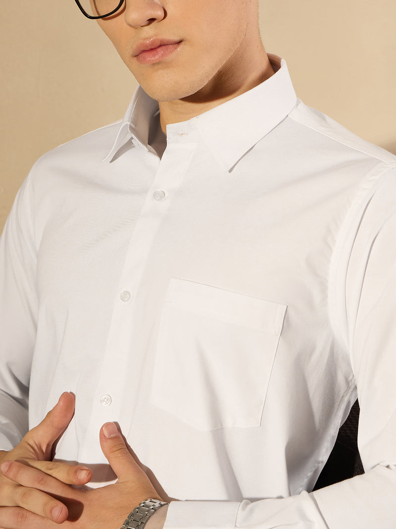 White: Lycra Spread Collar Formal Shirt
