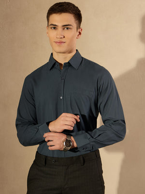 DENNISON Men Dark Grey Solid Formal Shirt