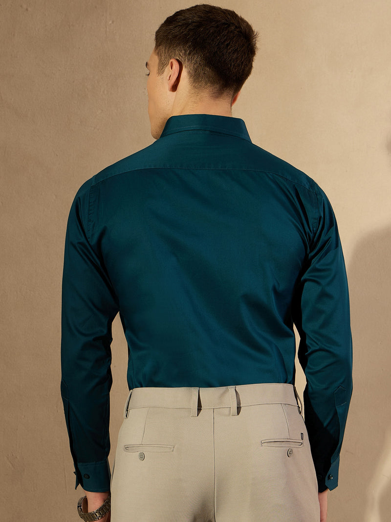 DENNISON Teal Blue Pure Cotton Formal Shirt