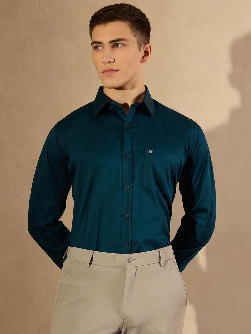 DENNISON Teal Blue Pure Cotton Formal Shirt