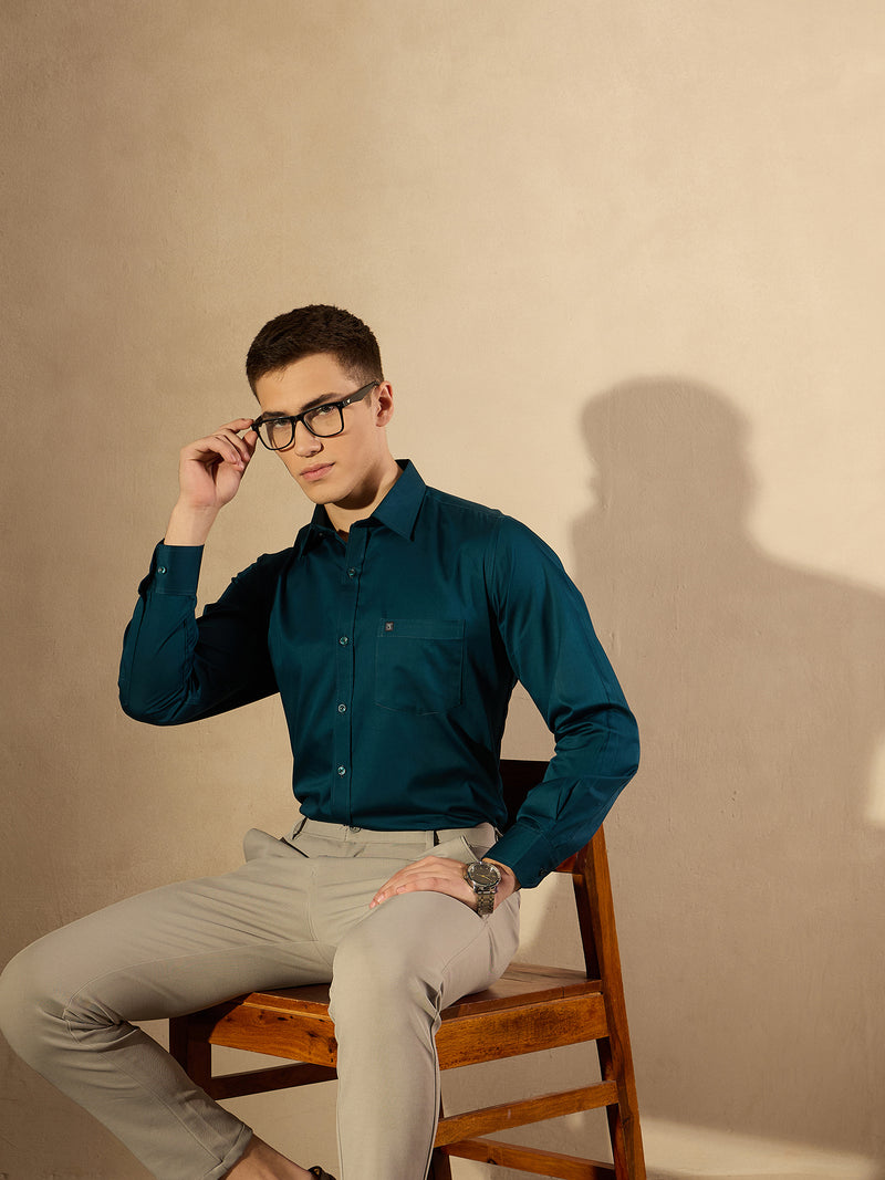 DENNISON Teal Blue Pure Cotton Formal Shirt