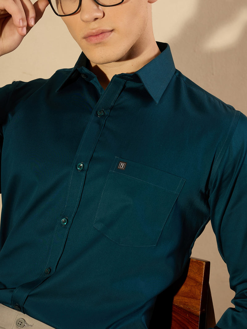 DENNISON Teal Blue Pure Cotton Formal Shirt