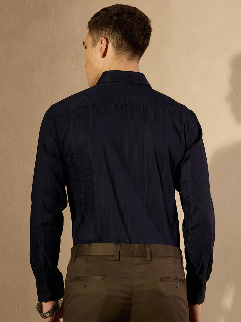 Navy Blue: Striped Formal Shirt