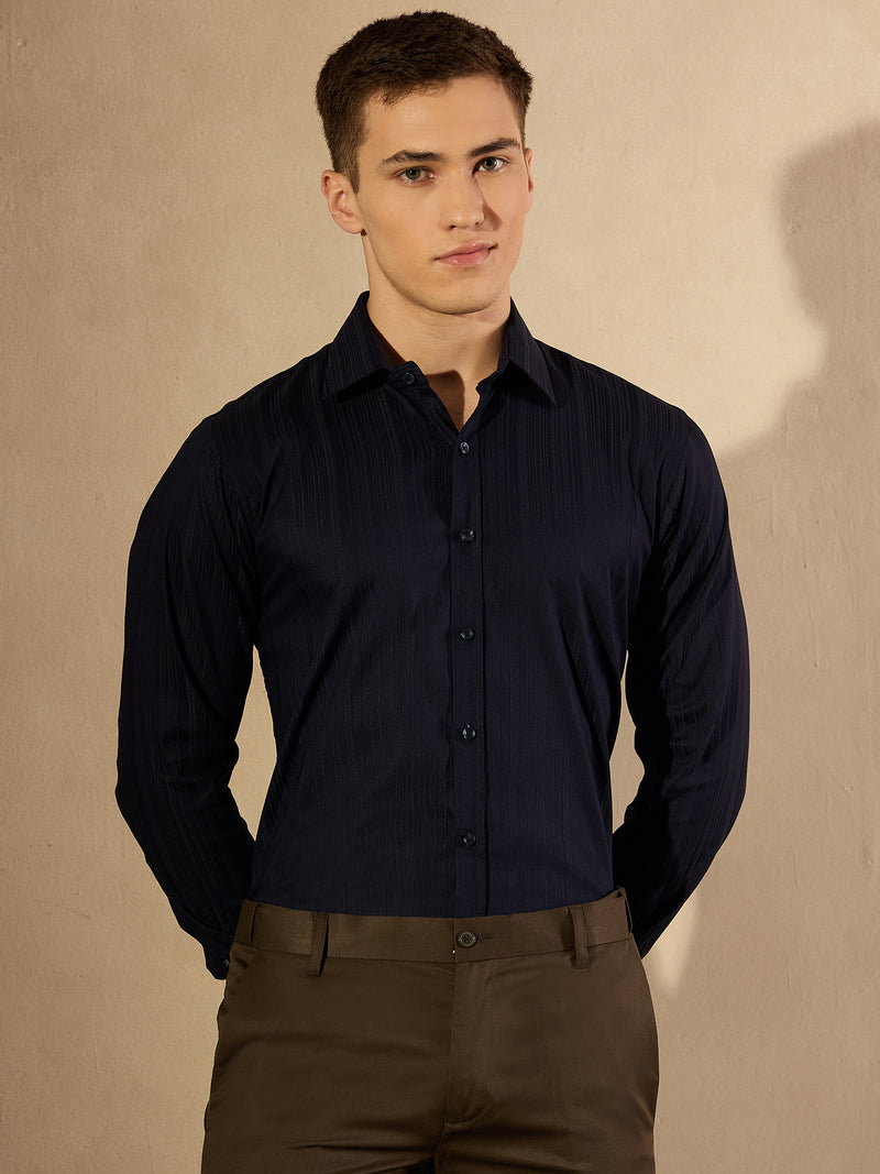 Navy Blue: Striped Formal Shirt