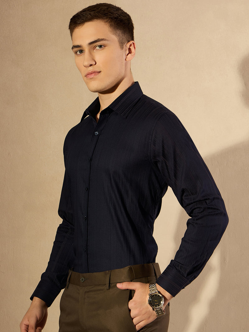 Navy Blue: Striped Formal Shirt