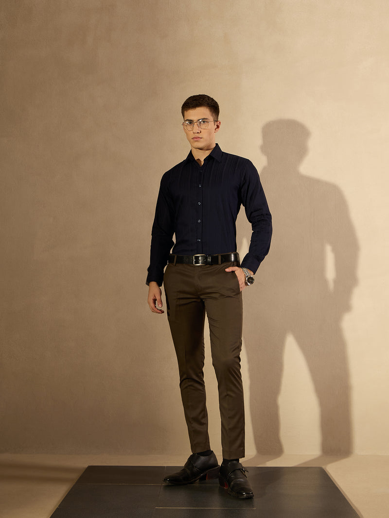 Navy Blue: Striped Formal Shirt