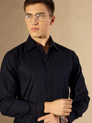 Navy Blue: Striped Formal Shirt