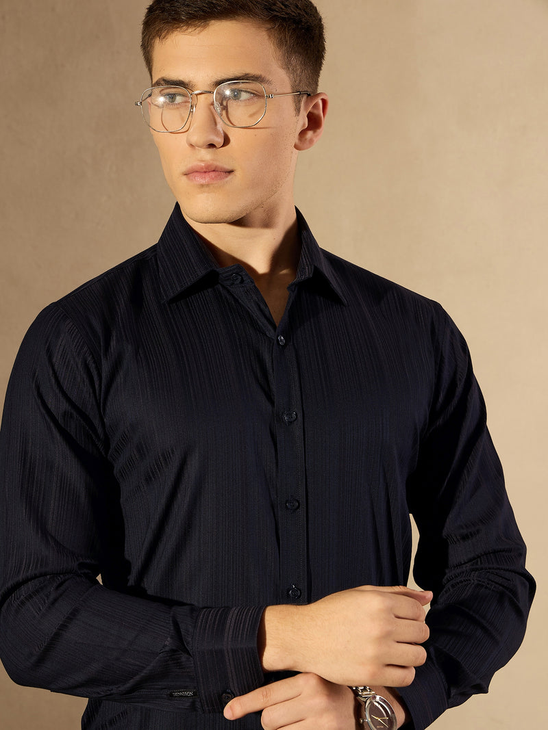 Navy Blue: Striped Formal Shirt