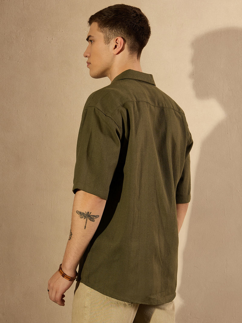 Olive: Half Sleeves Oversized Casual Shirt