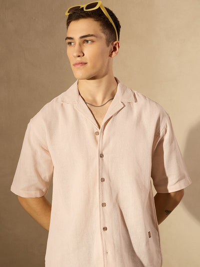 Beige:Half Sleeves Oversized Casual Shirt