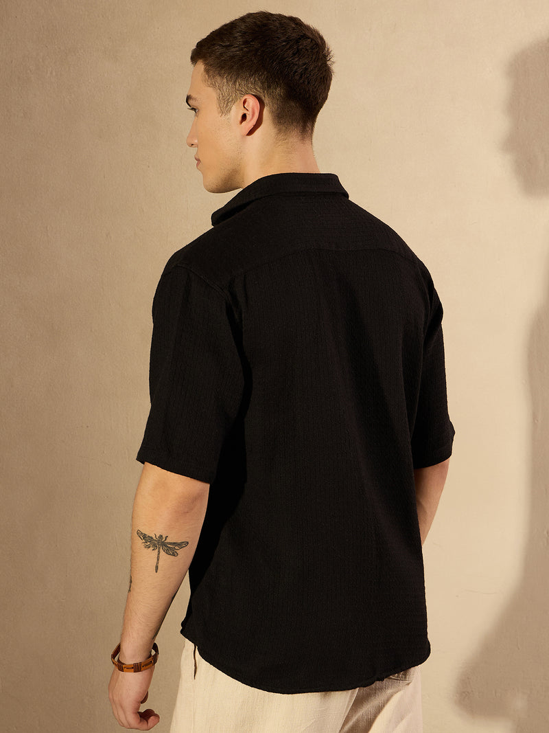 Drop Shoulder Half Sleeves Popcorn Oversized Shirt