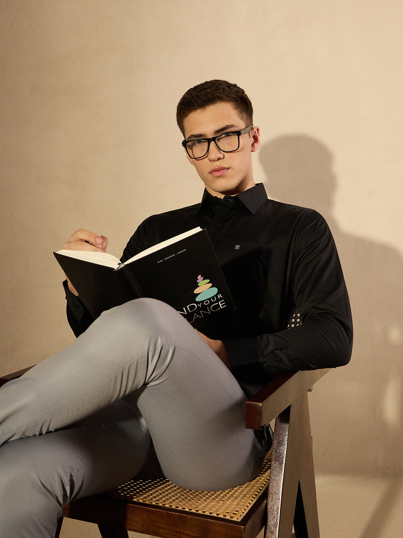 Black: Pure Cotton Formal Shirt