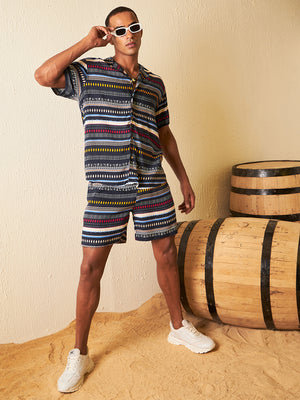 DENNISON Men Comfort Fit Coord Set | Printed Shirt With Shorts