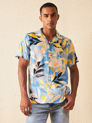 Blue& Yellow: Half Sleeves Block Printed Shirt