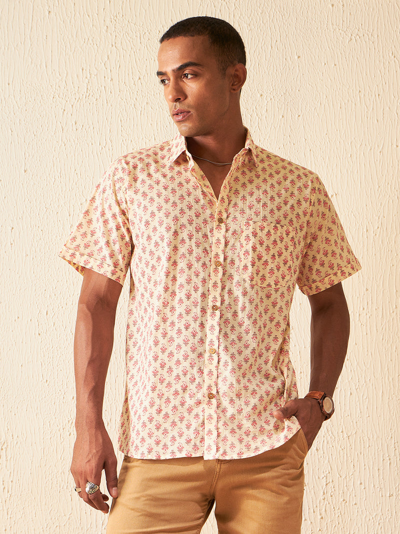 DENNISON Men Peach Block Printed Shirt