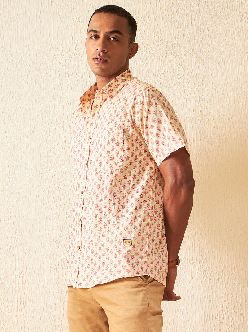 DENNISON Men Peach Block Printed Shirt