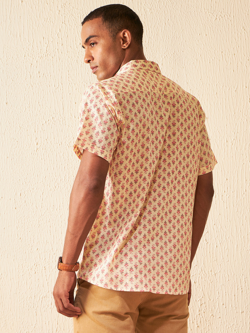 DENNISON Men Peach Block Printed Shirt