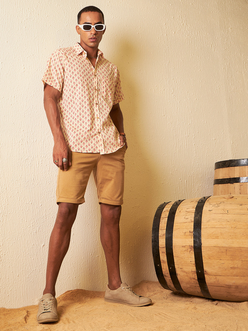 DENNISON Men Peach Block Printed Shirt