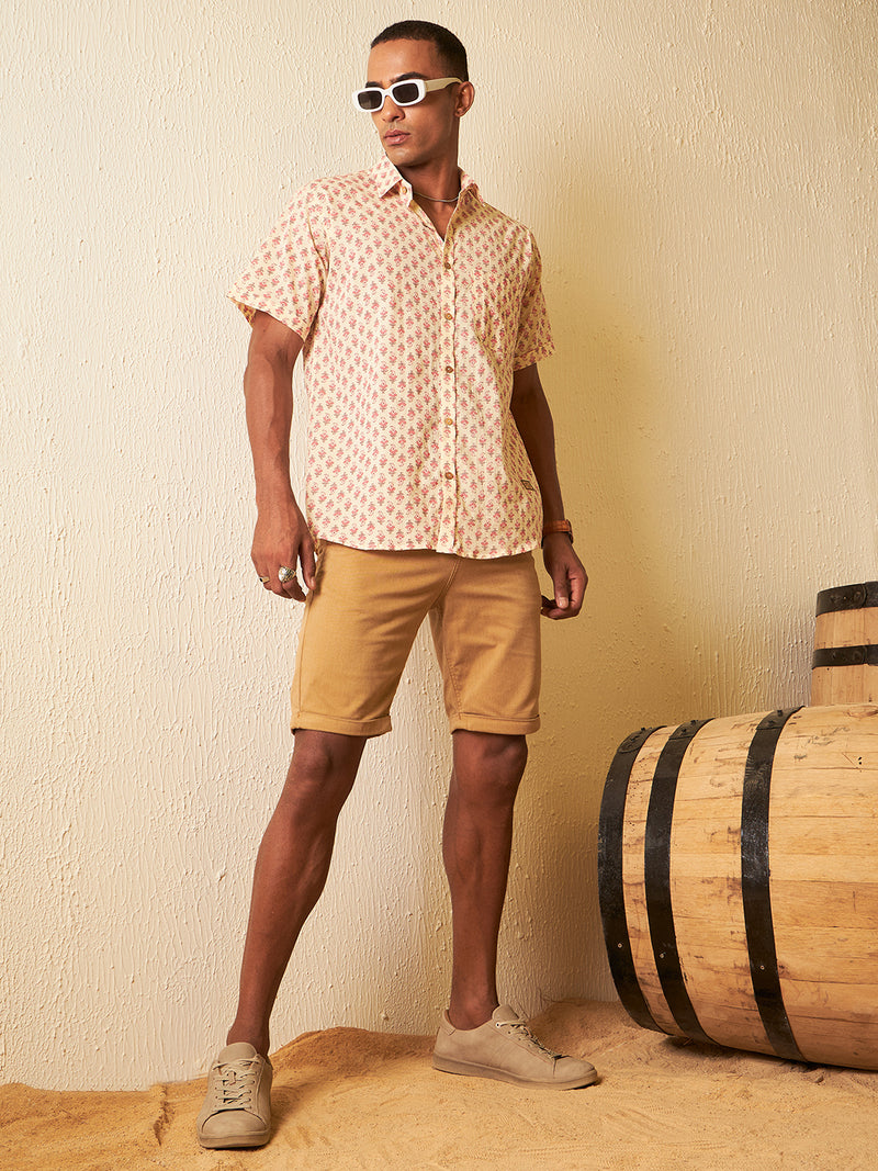 DENNISON Men Peach Block Printed Shirt