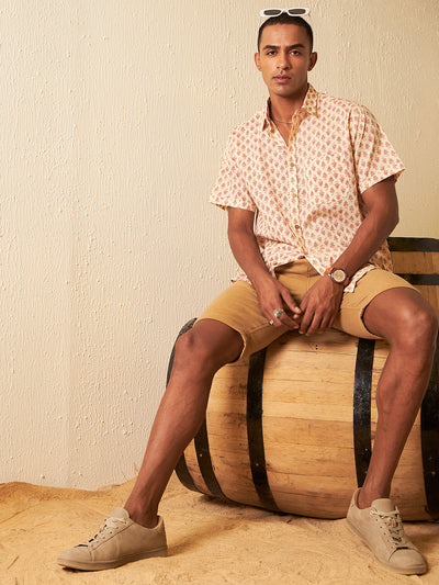 DENNISON Men Peach Block Printed Shirt