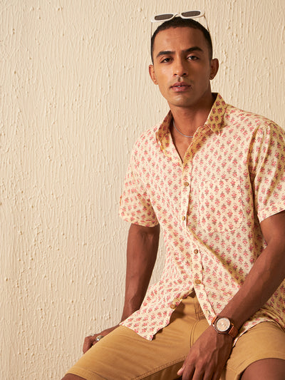 DENNISON Men Peach Block Printed Shirt