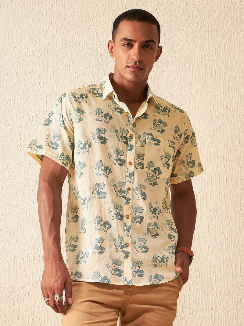 Beige: Block Printed Casual Shirt