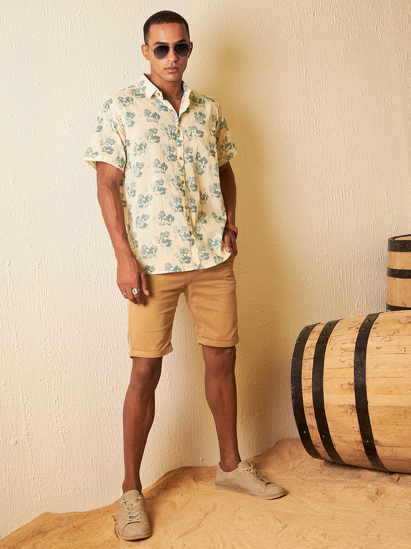 Beige: Block Printed Casual Shirt