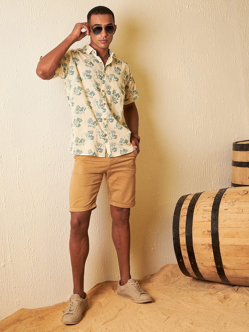 Beige: Block Printed Casual Shirt