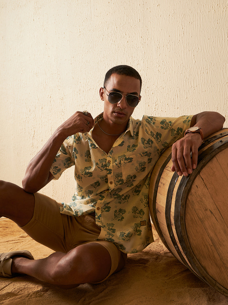 Beige: Block Printed Casual Shirt