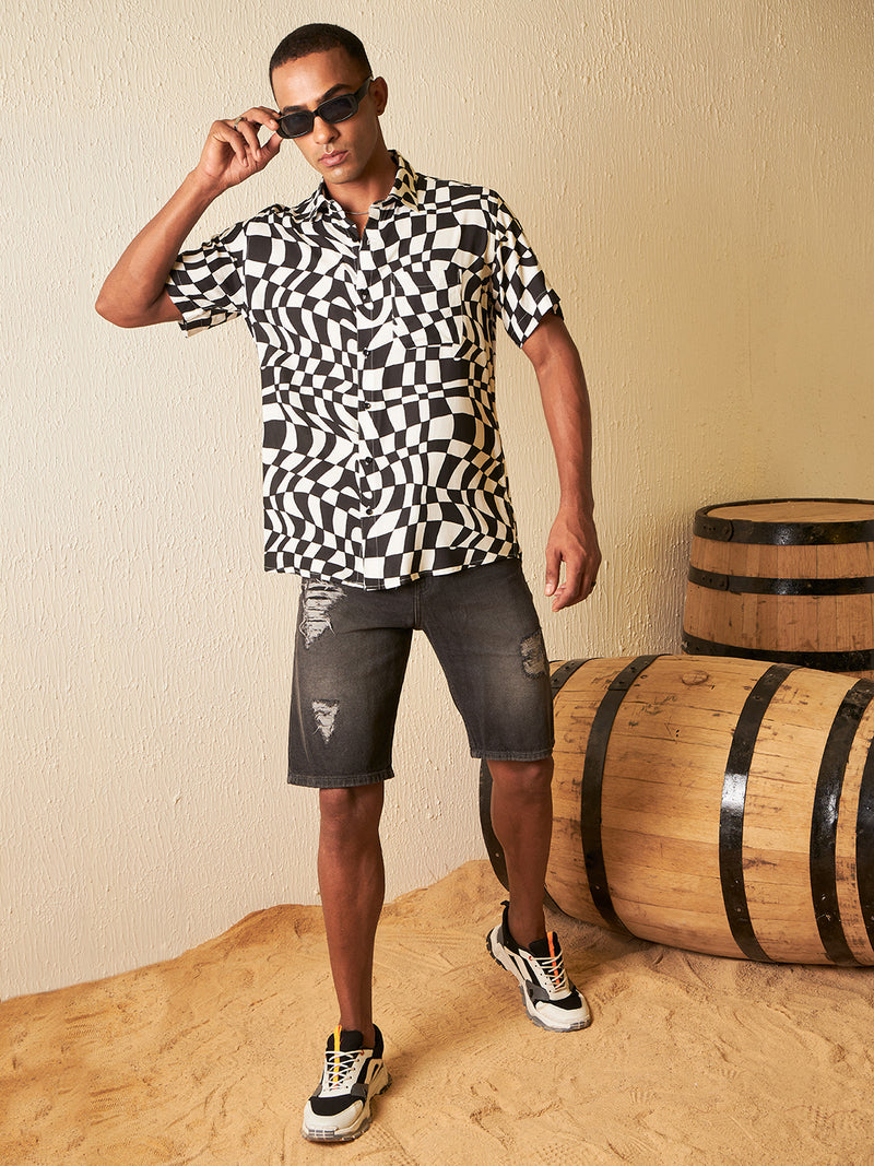 DENNISON Men White Block Printed Shirt