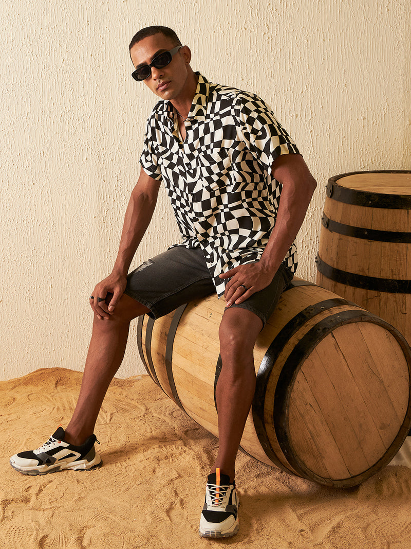 DENNISON Men White Block Printed Shirt