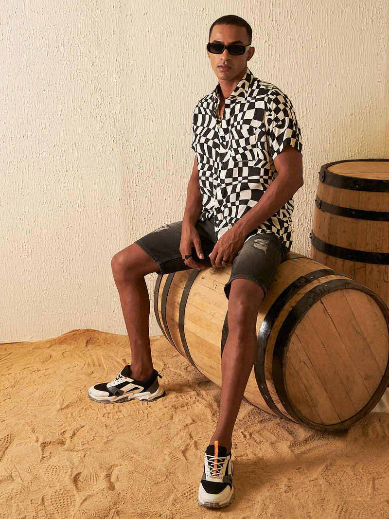 DENNISON Men White Block Printed Shirt