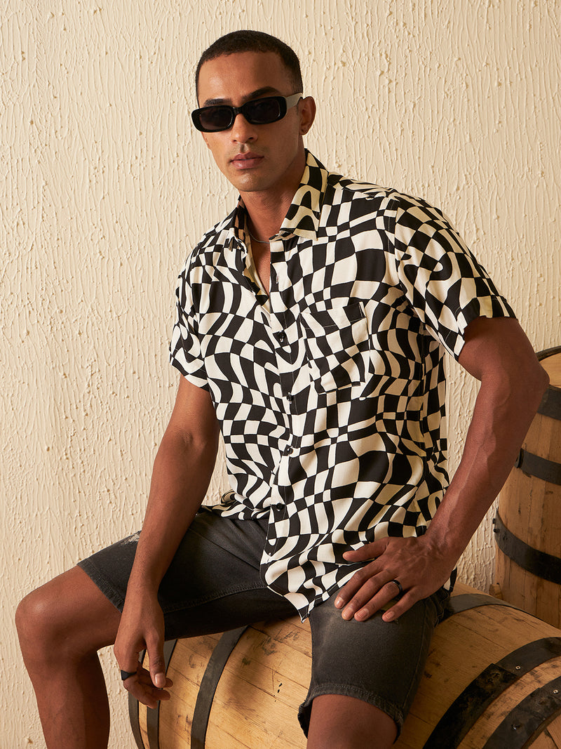 DENNISON Men White Block Printed Shirt