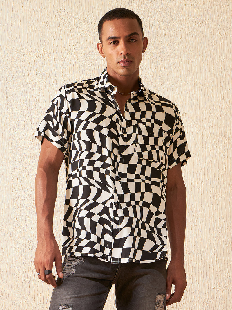 DENNISON Men White Block Printed Shirt
