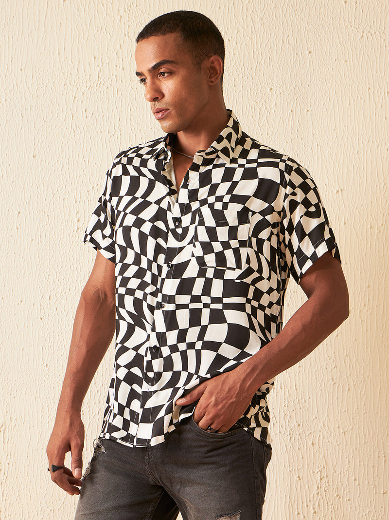 DENNISON Men White Block Printed Shirt