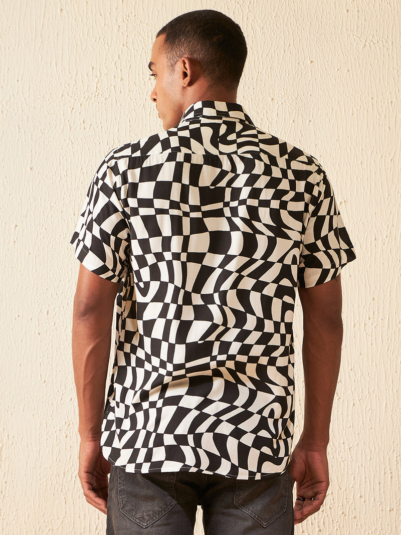 DENNISON Men White Block Printed Shirt