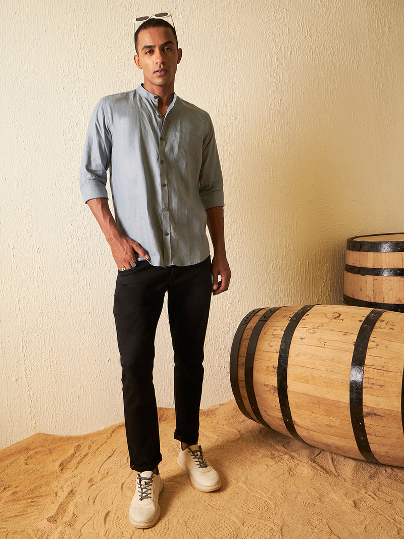 Blue: Long Sleeves Sustainable Hemp Shirt