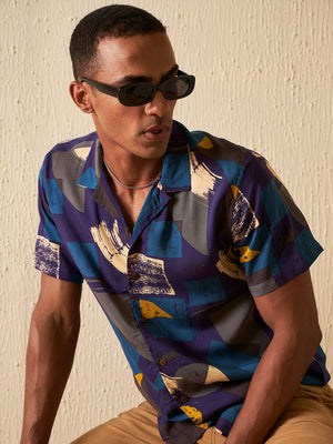 DENNISON Men Smart Abstract Printed Cuban Collar Casual Shirt