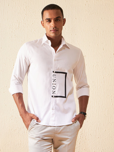 White: Full Sleeves Printed Party Shirt