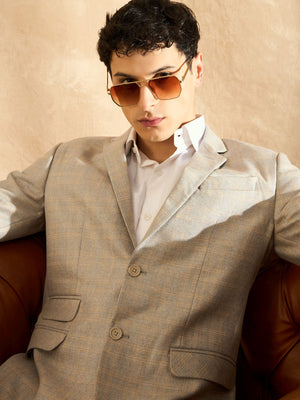DENNISON Men Light Grey Checked Single Breasted Blazer
