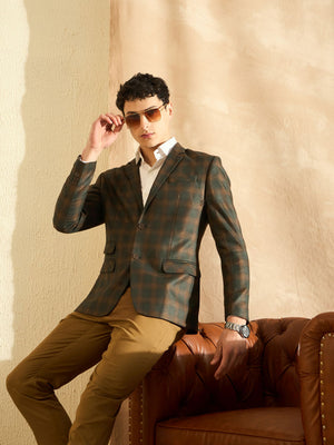 DENNISON Men Green Checked Single Breasted Blazer