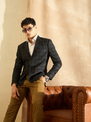 DENNISON Men Black Checked Single Breasted Blazer