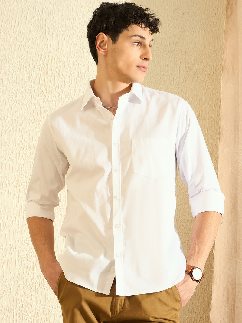 White: Solid Water Stain Repellent Twill Formal Shirt