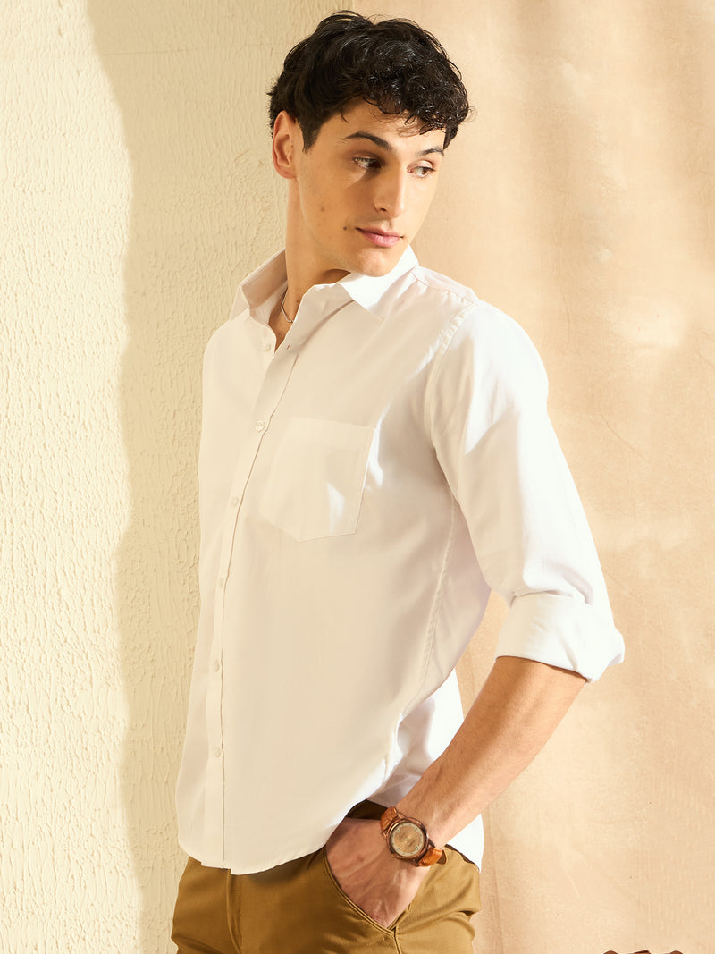 White: Solid Water Stain Repellent Twill Formal Shirt