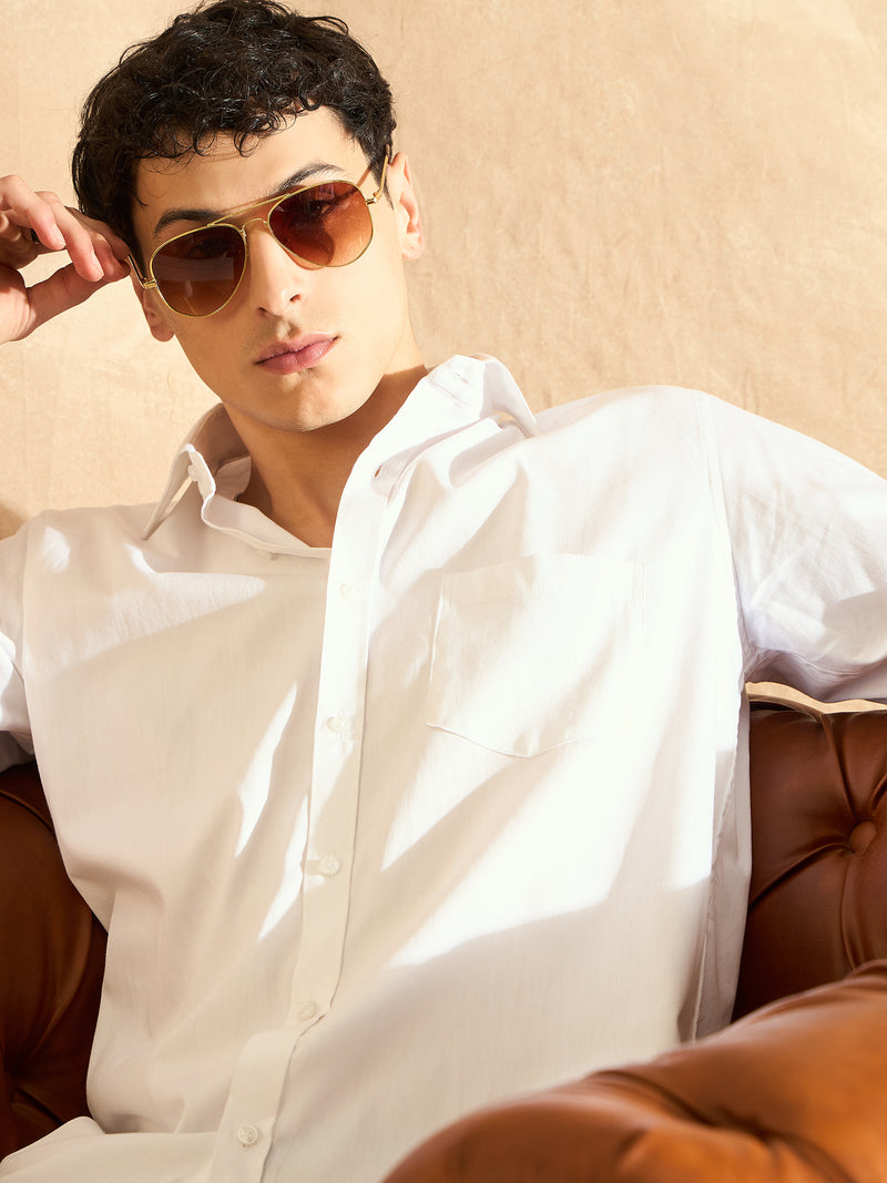 White: Solid Water Stain Repellent Twill Formal Shirt