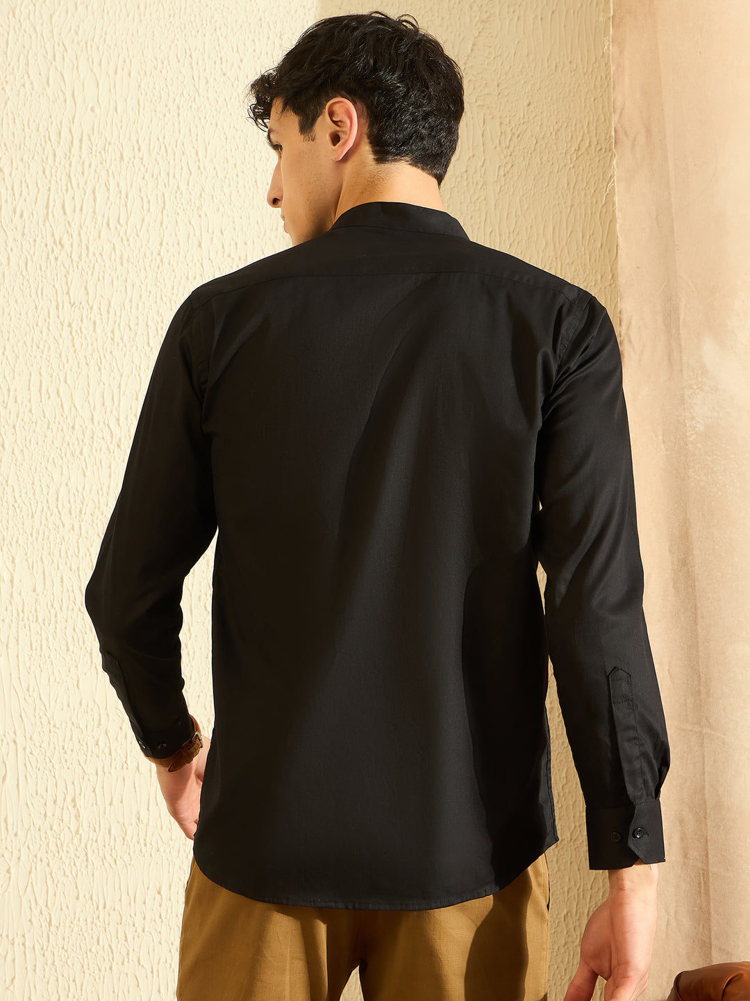 DENNISON Men Black Smart Slim Fit Solid Water & Stain Repellent Pure Cotton Casual Shirt